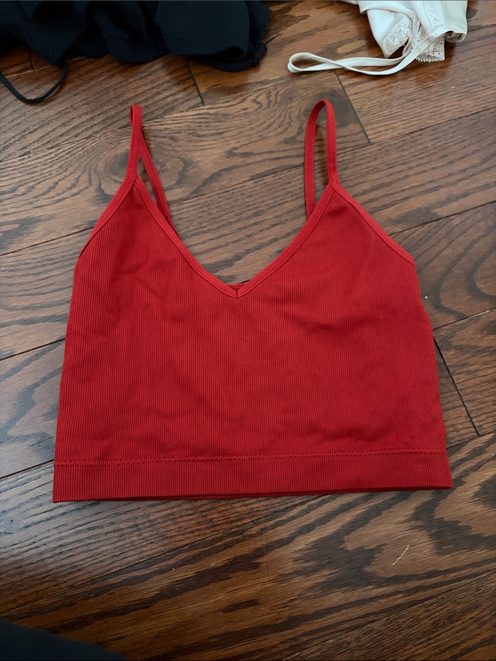 Garage Red Ribbed V-Neck Tank Top
